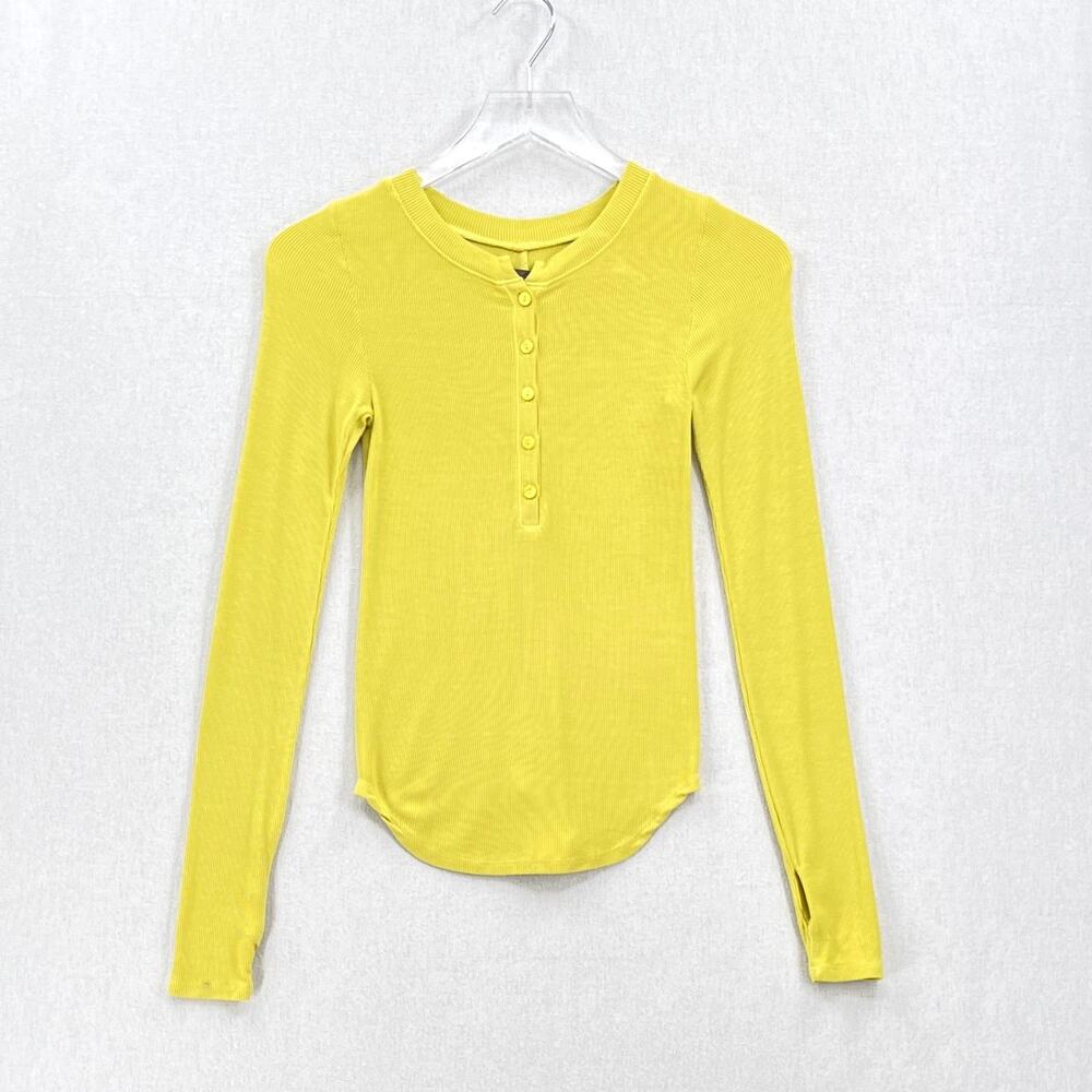ENZA COSTA Silk Rib Long Sleeve Baseball Henley Top Women Small Acid Shirt NEW